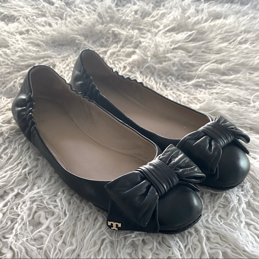 Tory Burch Black Divine Bow Driver Ballet Flats